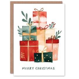 Artery8 Presents Gifts Stack Red Green Pink Blank For Him Or Her Art Xmas Festive Christmas Card