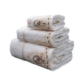 Marina Decoration Premium Luxury Decor Ultra Soft 100% Cotton Sheer Lace Bathroom Modern 3 Piece Towel Set, White Color
