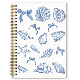 Foritho Blue Coquette Bow Beach Notebook, Ocean Seashell Conch Preppy Beach Journal for Writing, Preppy Coquette Girly School Supplies, Cute Aesthetic Spiral Notebook 5.5x8.3 Inch