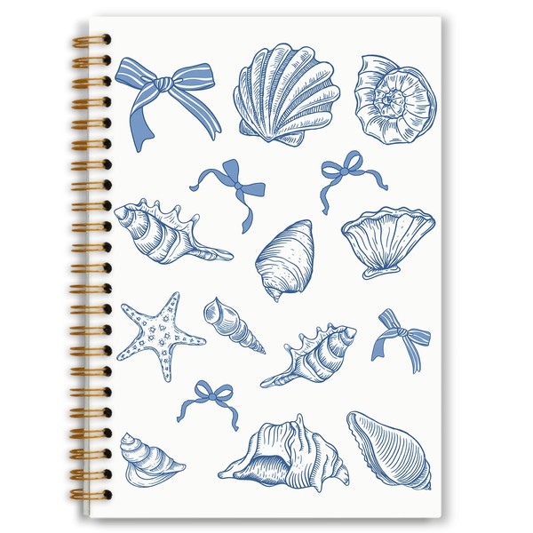 Foritho Blue Coquette Bow Beach Notebook, Ocean Seashell Conch Preppy