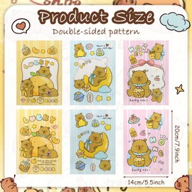 50 Pack Capybara Candy Treat Bags 5.5x7.9inch, Resealable OPP Plastic Cellophane Treat Bags with Gold Twist Ties for Candy, Snacks, Party Favors (Pink, Blue, Orange), Cute Kawaii Gift Packaging