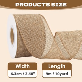 6.4cm Wired Burlap Ribbon, 10m Wide Jute Hessian Ribbon for Gift Wrapping and Crafting for Wreath, Bows, Decoration (6.4 cm x 10 m, Brown)