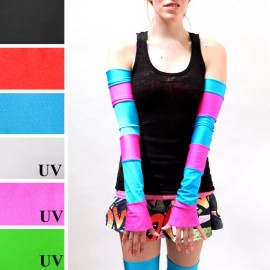 Handmade Striped Arm Warmers Pink Blue Cosplay Costume Gloves Cheshire Cat Pastel Goth