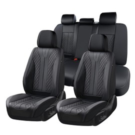 FLORICH Leather Car Seat Covers, Seat Cover for Cars Full Set Black Car Seat Cover Front Seats and Back Waterproof Car Seat Cushion Car Seat Protector Universal Fit for Most Cars SUV Trucks