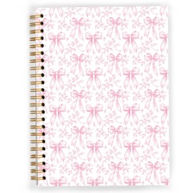 JWVK Coquette Pink Bow Spiral Notebook, Chinoiserie Floral Notebooks for Note Taking, Trendy Preppy Journal for Writing, Girly Aesthetic Journal Journaling, 5.5x8.3 Inch