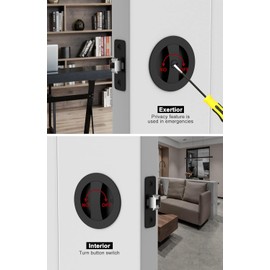 goldenwarm Bed/Bath Pocket Door Lock, Matte Black Contemporary Privacy Round Pocket Door Hardware, Flush Pocket Door Lock Black(Recessed 2 Sided), 2-3/8" Backset