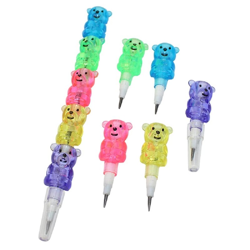 Acfun 15PCS Stackable Bear Pencils, Plastic Non-Sharpening Stacking Pencil，5 in
