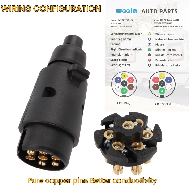 Woola 7-Pin Trailer Plug, 12 V Waterproof Trailer Plug 7