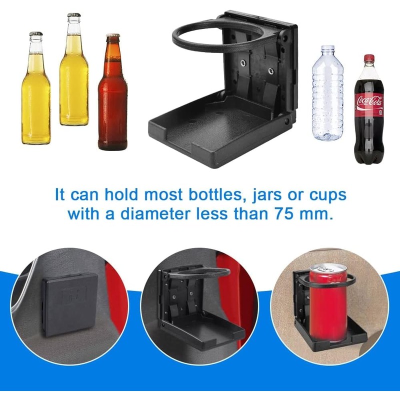 Adjustable car cup holder, 2-pack, foldable wall mounted plastic car