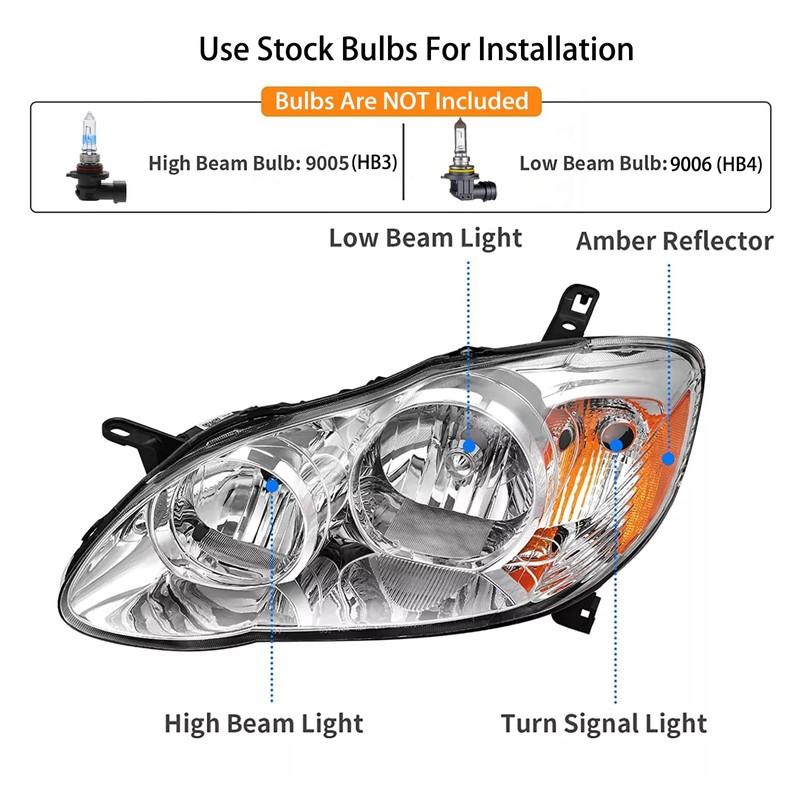 2PCS Headlight Assembly For 2003 2004 2005 2006 2007 2008