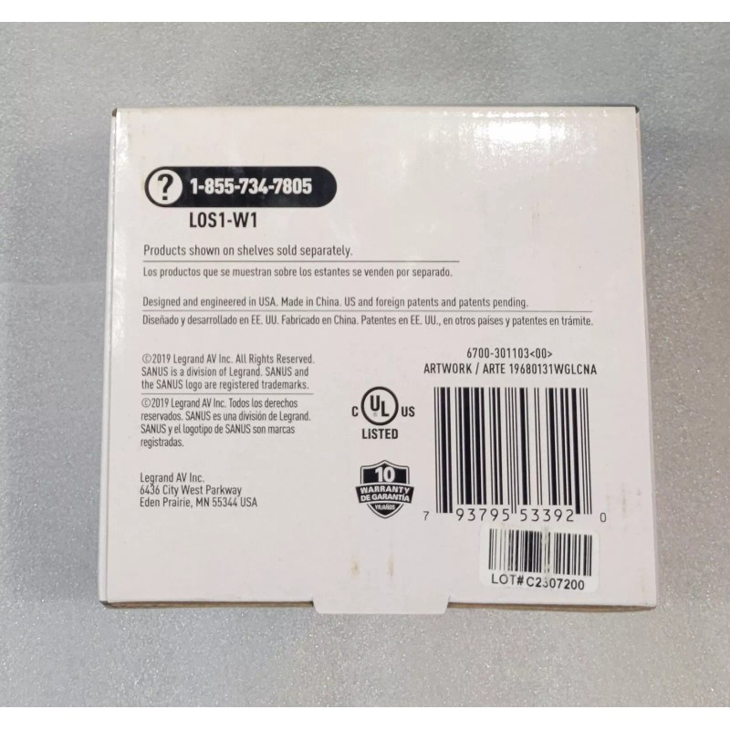 Sanus 1-Gang Specialty Size Outlet Shelf White Plastic Indoor Wall