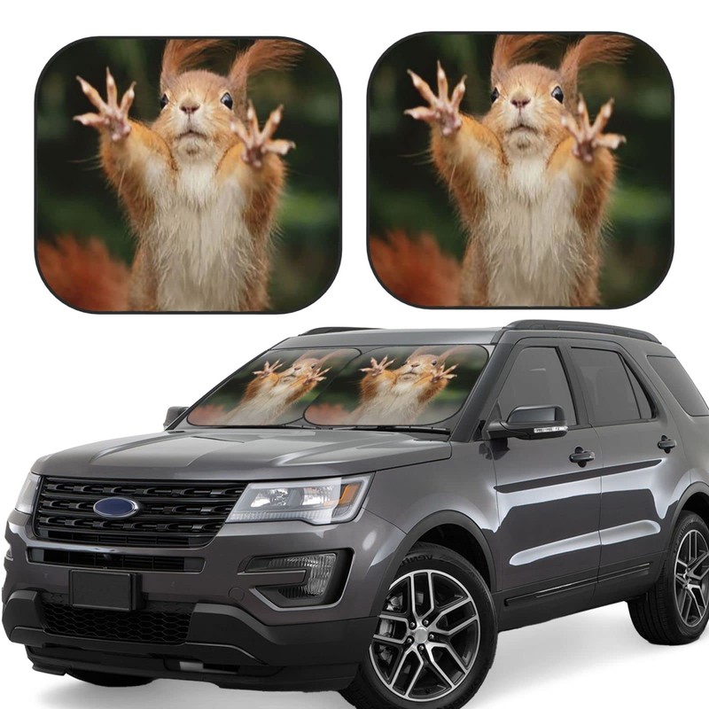 KiuLoam Squirrel Funny Animal Meets Car Windshield Sun Shade, 2-Piece