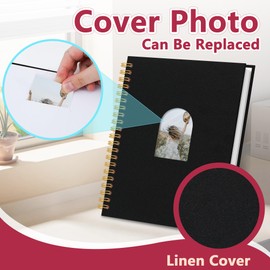 Scrapbook Photo Album Linen Cover, Hardcover Kraft White Pages Memory Book, for Travel Wedding Guest Book Christmas Baby Shower Black 28 cm 20 Pages