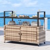 YITAHOME Large Outdoor Kitchen Wicker Island Rolling Cart & Patio