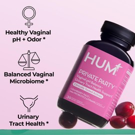 HUM Private Party Vaginal Probiotics for Women, pH Balance and Urinary Tract Support Vaginal Probiotic Supplement with Cranberry & Lactobacillus Blend, Women's Health Cranberry Pills, 30 Capsules