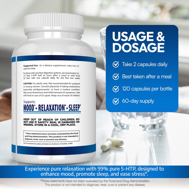 5-HTP 200 MG Plus Calcium for Mood, Sleep – Supports