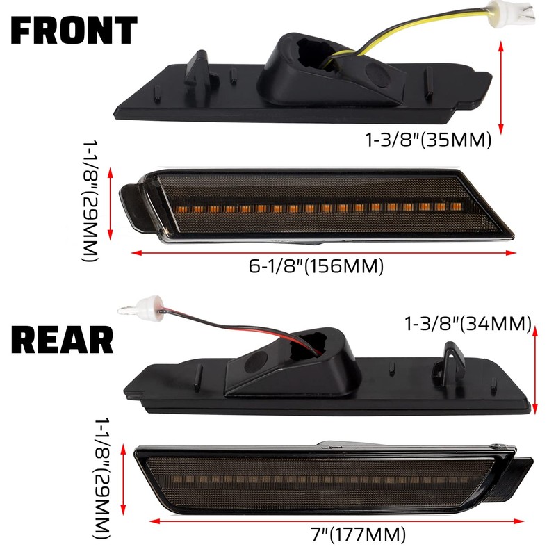 ECOTRIC Side Marker Light Compatible with 2010-2015 Chevy Camaro Amber/Red
