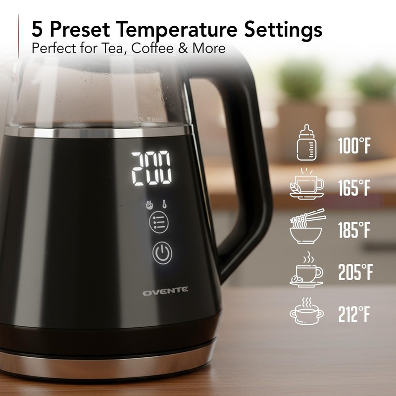 OVENTE 1L Small Electric Kettle with 5 Temperature Preset, Digital