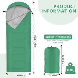 OBTANIM Camping Sleeping Bags Portable Waterproof Sleeping Bag for Adults Kids 4 Seasons Winter, Fall, Spring, Summer Backpacking Hiking Camping Mountaineering Indoor Outdoor Use (Green)