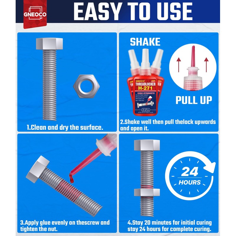 ThreadLocker Blue and Red, Thread Lock Medium and High Strength