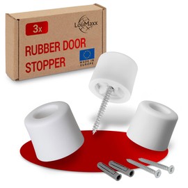 LouMaxx Set of 3 Rubber Door stoppers for Floor Mounting - 3 Pack Rubber Door Stops - Rubber Stopper with Screws and Dowels - The Perfect Protection Against slamming Doors