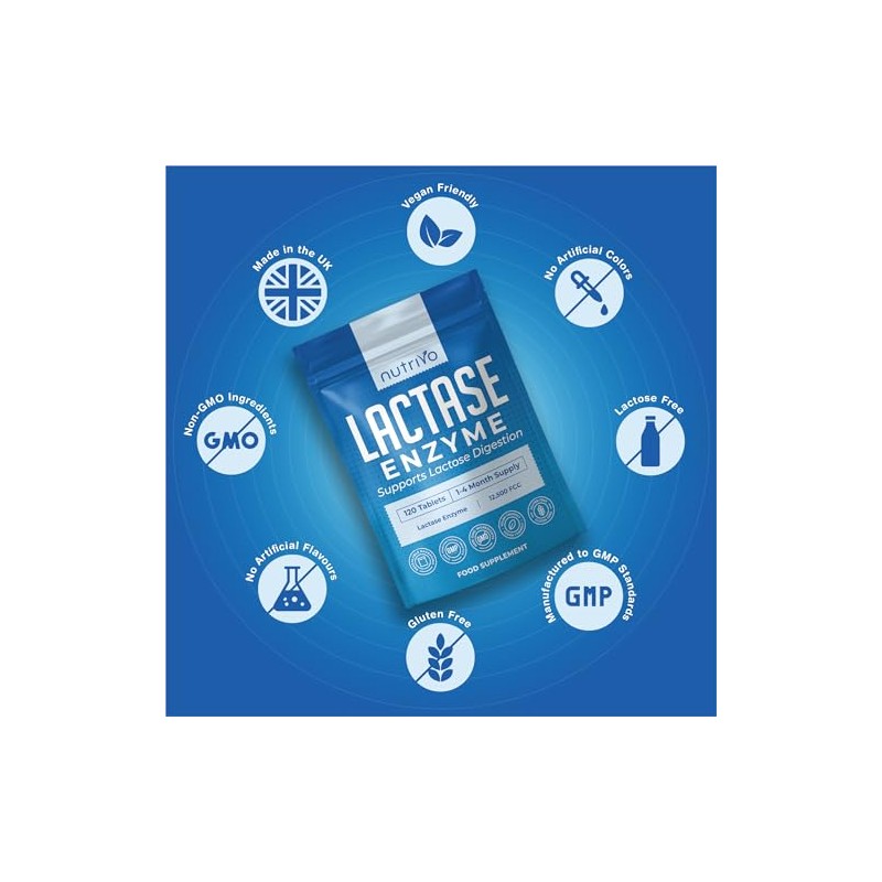 Nutrivo Lactase Tablets | High Strength Lactose Intolerance Tablets 12,500