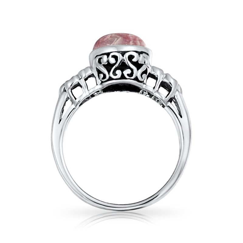 Bezel Set Two Tone Compressed Pink Rhodochrosite Statement Ring Band