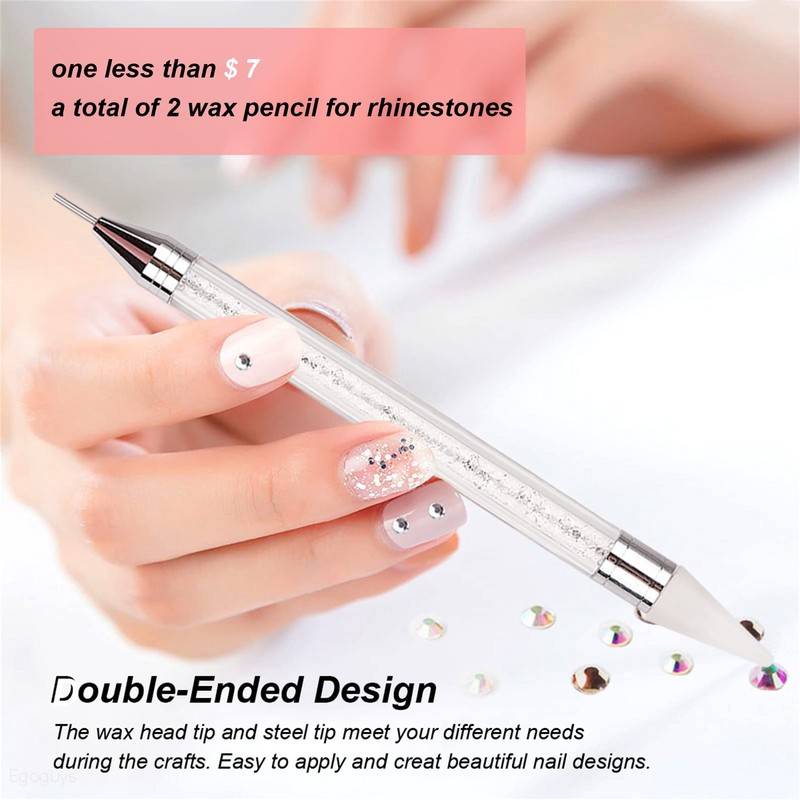 2PCS Dual-Ended Rhinestone Picker Dotting Pen, Kememo Wax Tip Pencil