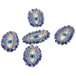 YYlingx 5PCS Blue Rhinestone Patches, Handmade Beaded Rhinestones Evil Eye Patch for Clothes, Backpacks, T-Shirt, Craft Making
