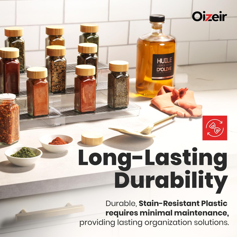 Oizeir Expandable Spice Organizer Rack (2-PACK) - 3-Tier - Clear