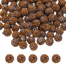 MECCANIXITY 100pcs 10mm Rhinestone Beads for Jewelry Making, Bling Disco Bead Sparkle Diamond Clay Bead for Necklace Bracelet Christmas, Brown