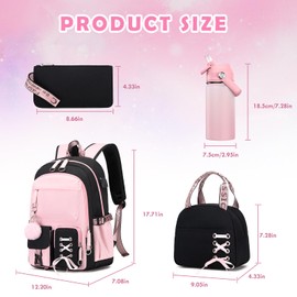 ACESAK Kids School Backpack for Girls, 4-In-1 Bookbag Backpack Set with 14OZ Insulated Kids Water Bottle, Lunch Bag Set for Girls Kid Teens Middle School Student, Girl Backpacks for Schools