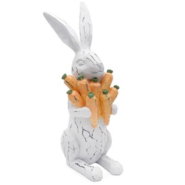AuldHome Rabbit Statue with Carrots (13-Inches); Large Easter Decor Farmhouse Style Bunny Figurine