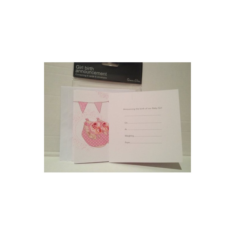 Simon Elvin New Baby Girl Announcement Cards - 6 Cards