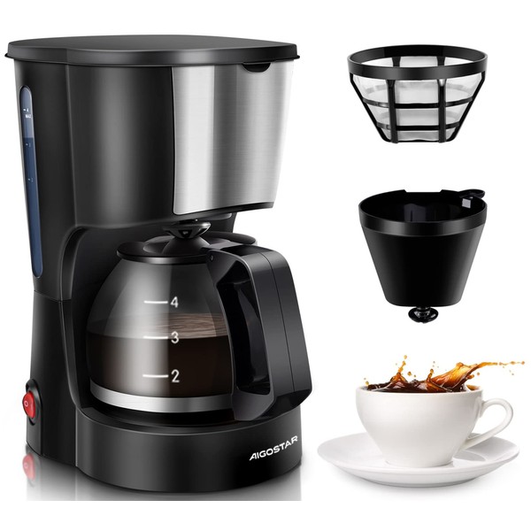 Aigostar 4 Cup Coffee Maker, Small Coffee Maker with Reusable