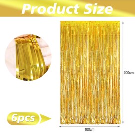 O-Kinee New Year's Eve Tinsel Curtains, Gold, Party Curtain, Golden Foil Curtains, Photo Background Foil Streamers Decoration, Metallic Tinsel Curtain for Birthday, New Year, Wedding Party Decoration