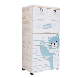 6 Drawer Plastic Drawers Floor Standing Storage Drawers Cabinet with Wheels & Lock Stackable Vertical Chest Dresser Cabinet for Kid Room, Office