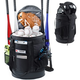 VIGERARI Baseball Bucket Bag-Baseball Coaches Bag-Expandable Softball Bucket Bag with Padded Seat-Coach Gifts-Baseball Bag for Training Equipment,Baseball Gear, Accessories-Baseball Bucket Organizer