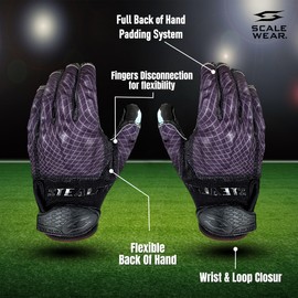 Scale Wear Design Padded Football Reciever Gloves One Color Pro Stealth Reinforced Leather Palms Adult Mens Youth Sticky Boost Your Game (Black, Youth-XL)