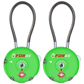Forge Quality TSA Approved Luggage Locks for Travel Accessories, Suitcase, Pelican case, Ammo Boxes, Set Your own Combination, Zinc Alloy Body-Cable Green 2 Locks