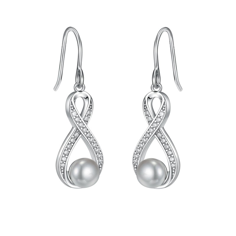 kissdove White Pearl Pendant Earrings Sterling Silver Infinity Symbol with