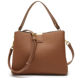 SHESTORY Small Women Genuine Leather Bucket Shoulder Bag Soft Crossbody Purses for Lady Handbag, Brown 1