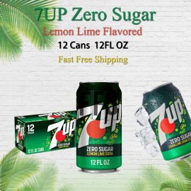 7UP Zero Sugar Soda Fizzy Drink, Diet Lemon Lime Flavor, 12 Oz., Pack of 12 Cans