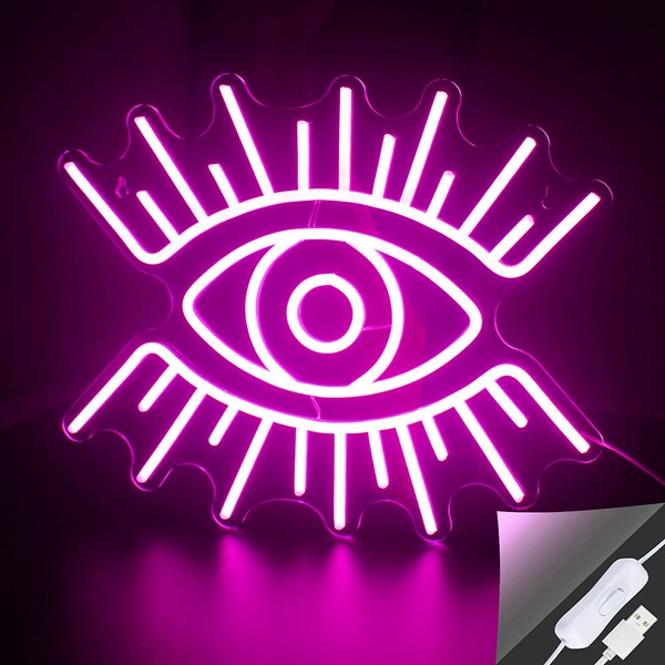 Wanxing eye open Neon Sign, LED Neon Sign for Halloween, Bar, Party, Bedroom, Living Room, Christmas, Wedding (Pink) Wall Decor