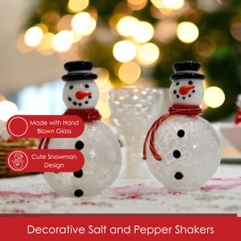 Gift Essentials Blown Glass Snowmen Salt and Pepper Shakers - Hand Blown Glass Collectible Christmas Salt and Pepper Shaker Set