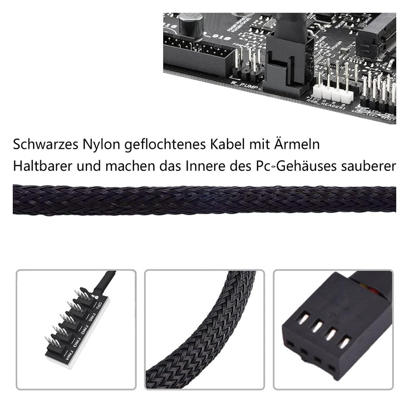 GERUI 2pcs 4-Pin Fan Distribution Cable, PWM Fan Hub, 5-Port