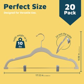 Lifemaster Velvet Skirt Hangers – with Adjustable Clips, 360 Degree Swivel Hook, and Non-Slip Shoulder Notch, Holds Up to 10 lbs, for Organizing Skirt, Pants, Dress, and Clothes, Pack of 20, Ivory