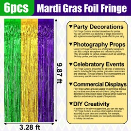 6 Pack Gold Green Purple Foil Fringe Curtain Backdrop, 3.28Ft x 9.8Ft Metallic Tinsel Foil Fringe Streamer Curtains for Photo Booth, Valentine's Day， Wedding, Birthday, New Year Party Decorations