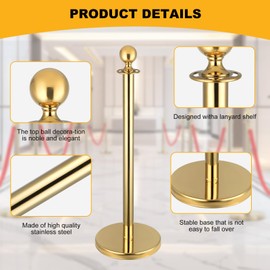 6Pack Stanchions and Velvet Ropes, 5 ft Red Velvet Rope and Poles, Red Carpet Ropes and Poles Set, Gold Stainless Steel Stanchion Posts Red Carpet Runner Poles for Party Supplies