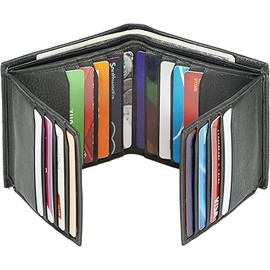 Bullz Genuine Nappa Cow Leather Thick Dual Credit Card ID Flap Quad Fold Large Bifold Mens Wallet Passcase RFID